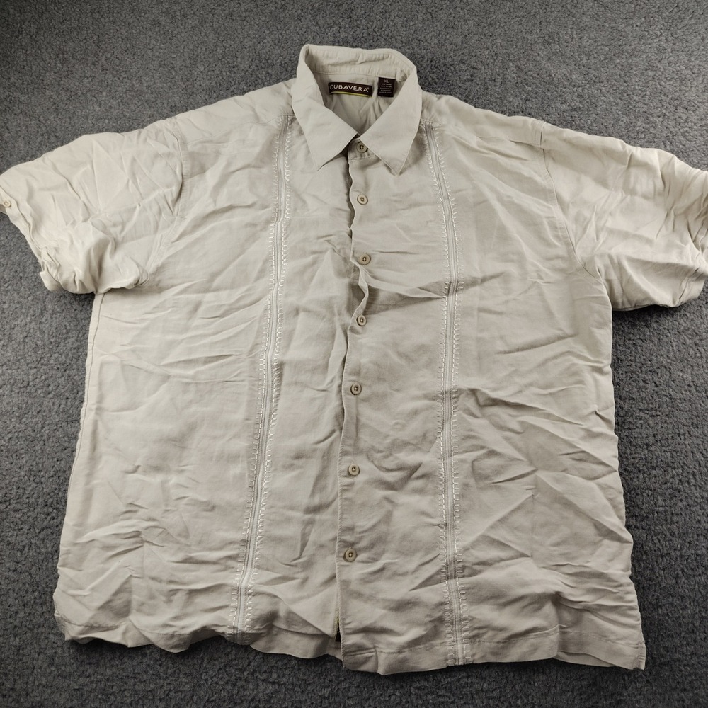 Cubavera Shirt Mens XL‎ Guayabera Beige Short Sleeve Button Up EUC